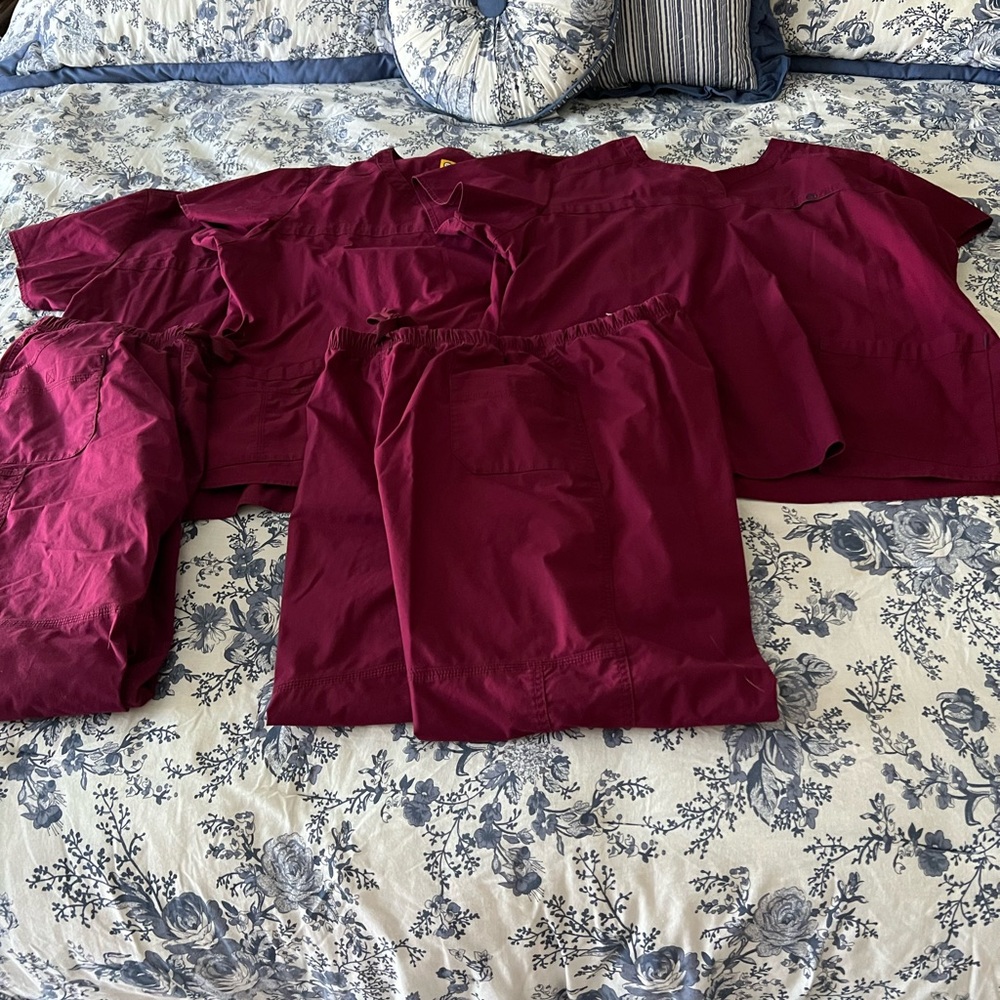 Burgundy Scrub Set 2x top, 2x tall pants (2 sets)